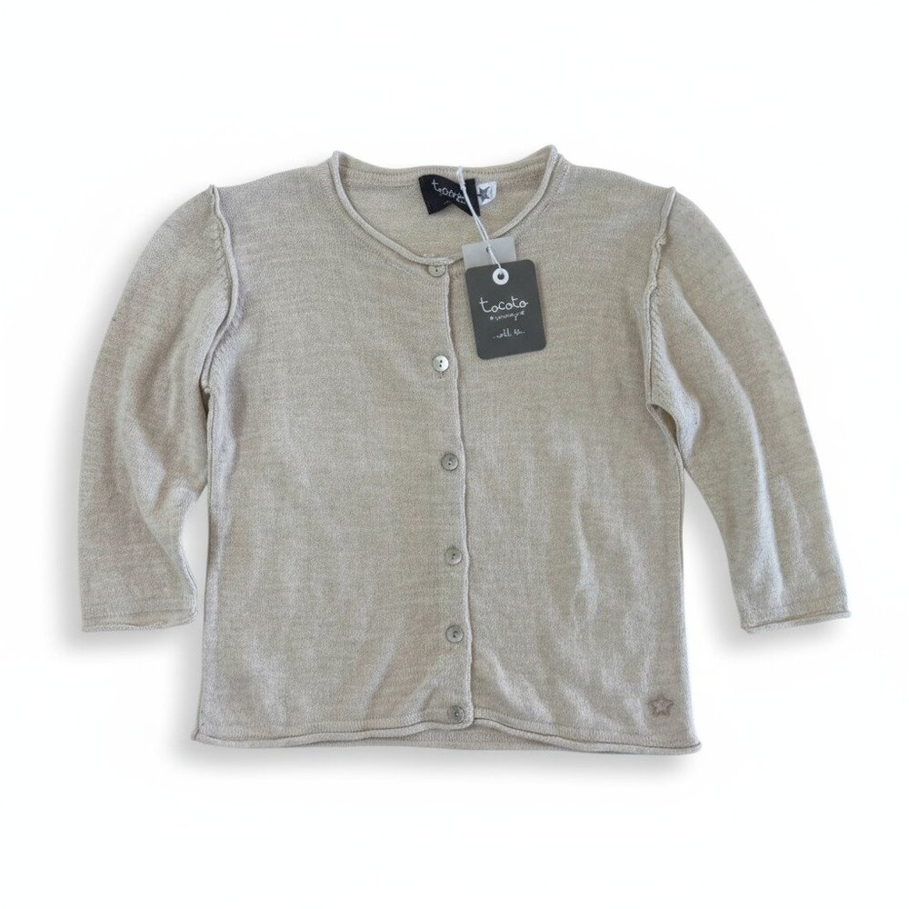 TOCOTO VINTAGE - KNIT CARDIGAN - TAN - 70% COTTON/ 30% LINEN - NWT